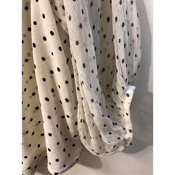 Saloni Silk Polka Dot Button Up Balloon Sleeve Blouse Black White - Picture 7 of 14